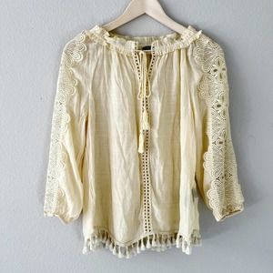 Zac & Rachel | Yellow Crochet Sleeve Sheer Tassel Blouse Sz Small